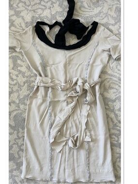 Prada Beige Mini Dress with Black Neck and wrap tie Size medium 6 US, 42 Italian